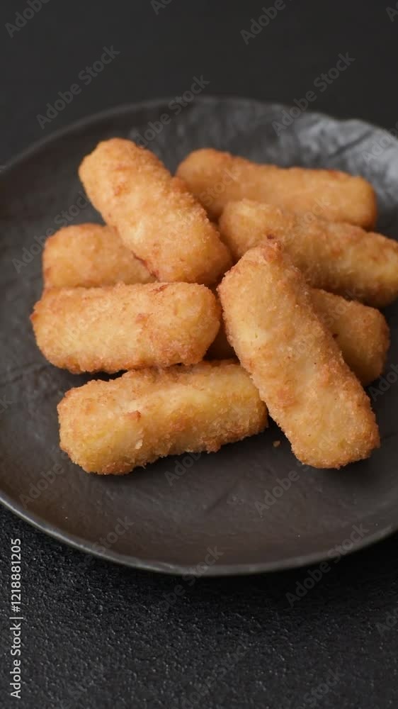 Delicious crispy cheese sticks with mozzarella, salt and spices, breaded and fried in oil. Fast food, takeaway Delicious crispy cheese sticks with mozzarella, salt and spices, breaded and fried in oil. Fast food, takeaway
