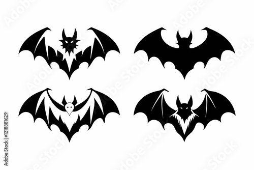 four unique bat logo set line art silhouette vector illustration