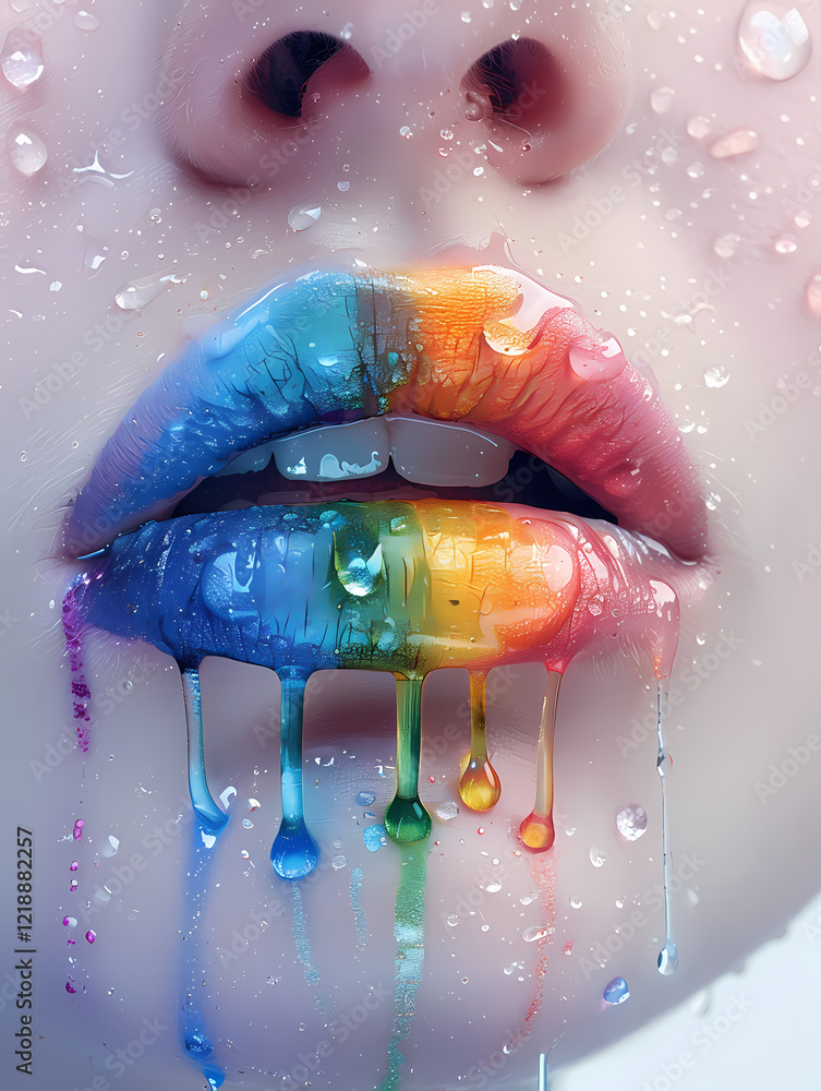 Fototapeta premium Colorful artistic lips dripping with vibrant paint in a creative expression of beauty and emotion