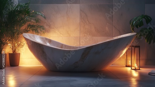A luxurious bathroom with a freestanding tub , interior of a Modern luxury bathtub with glowing light
