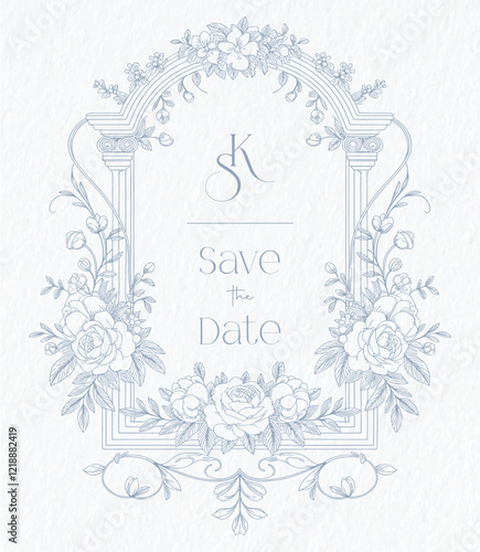 Wedding monogram with SK initials Design. Rose Floral monogram crest design. Vintage elegant wedding crest design.
