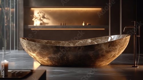 A luxurious bathroom with a freestanding tub , interior of a Modern luxury bathtub with glowing light
