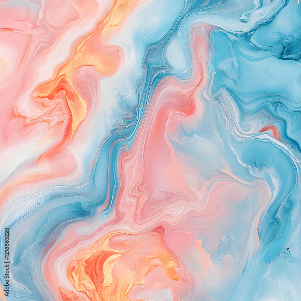 Fototapeta premium Abstract Fluid Art Painting in Pink, Blue, and Orange 