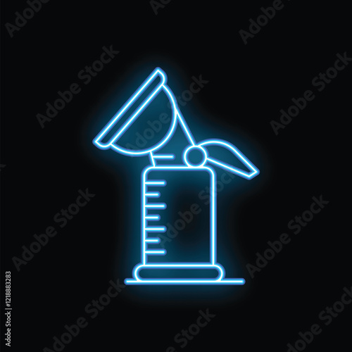 Glowing neon line breast pump icon isolated on black background. Vector illustration