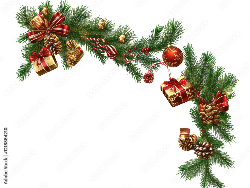 Isolated Christmas Garland with Presents and Bows Isolated Christmas Garland with Presents and Bows