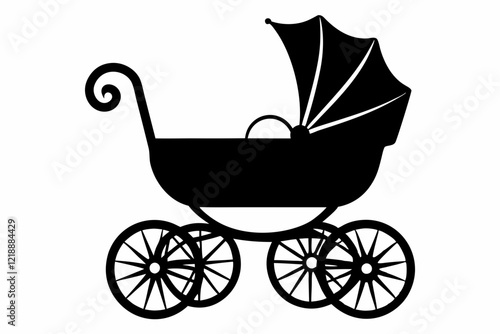 baby carriage line art silhouette vector illustration