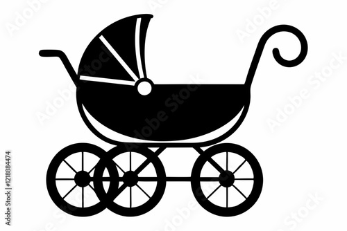 baby carriage line art silhouette vector illustration