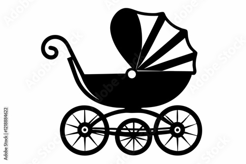 baby carriage line art silhouette vector illustration