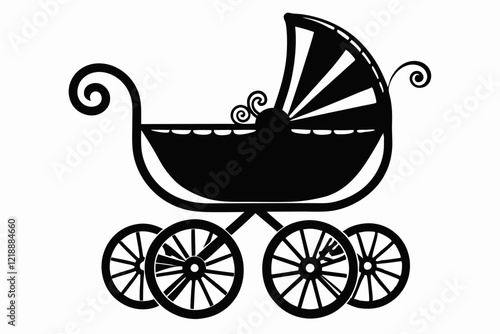 baby carriage line art silhouette vector illustration