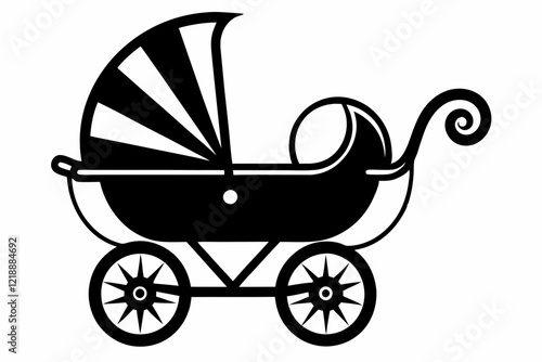 baby carriage line art silhouette vector illustration