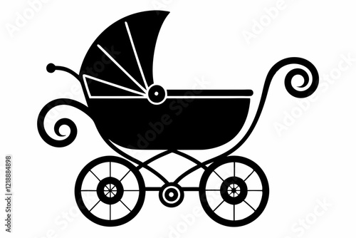 baby carriage line art silhouette vector illustration