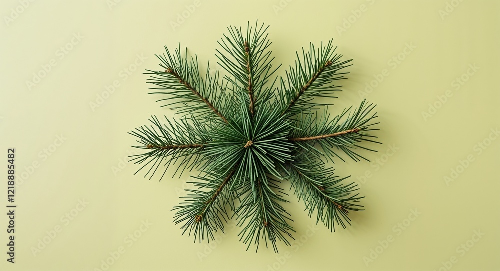 Pine tree needles creating a radial design on a plain pale yellow background Pine tree needles creating a radial design on a plain pale yellow background