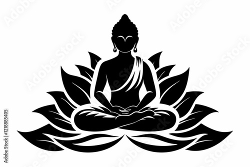 buddha sitting on lotus line art silhouette vector illustration