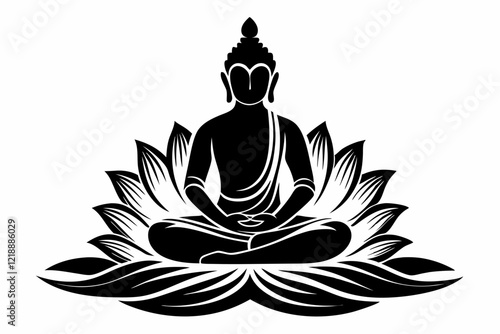 buddha sitting on lotus line art silhouette vector illustration