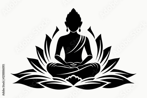 buddha sitting on lotus line art silhouette vector illustration