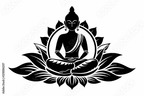 buddha sitting on lotus line art silhouette vector illustration