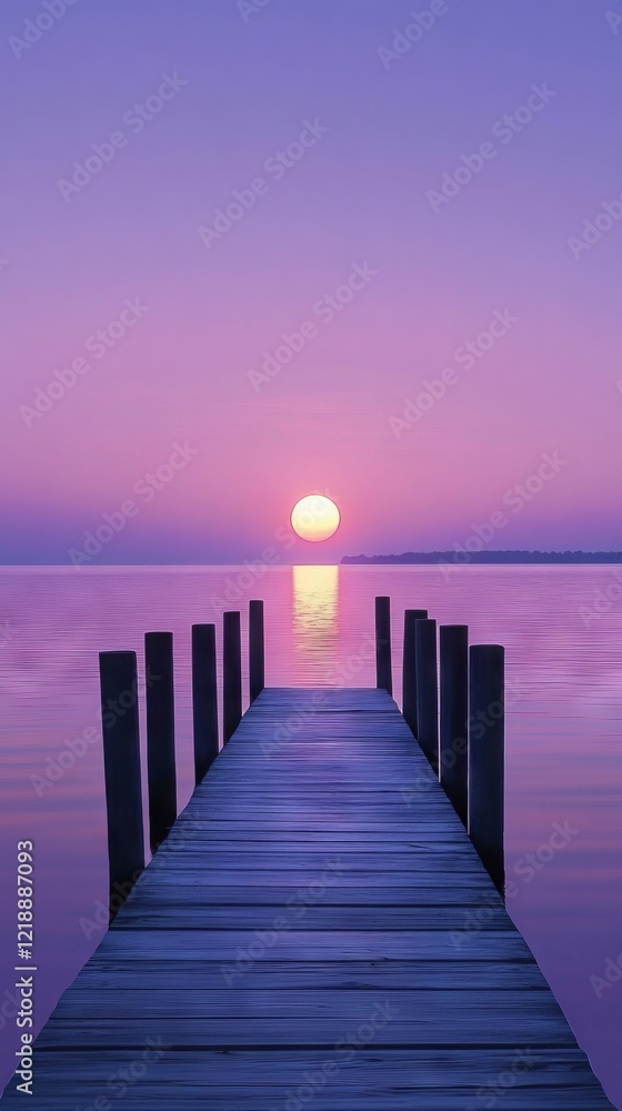 Serene sunset over calm water, pier extending towards the sun. Serene sunset over calm water, pier extending towards the sun.