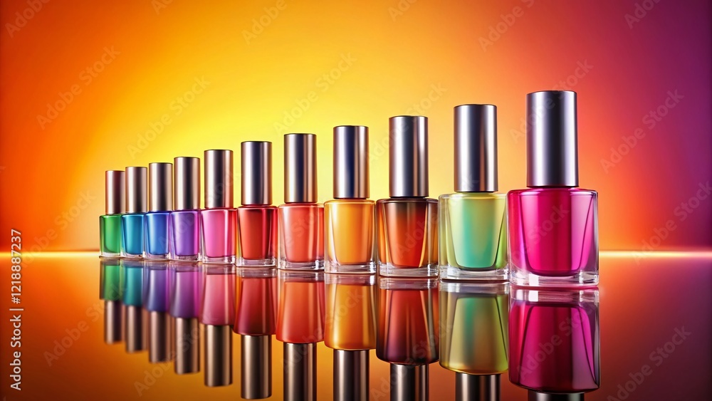 Fototapeta premium Colorful Nail Polish Bottles Drone Shot - Gradient Background