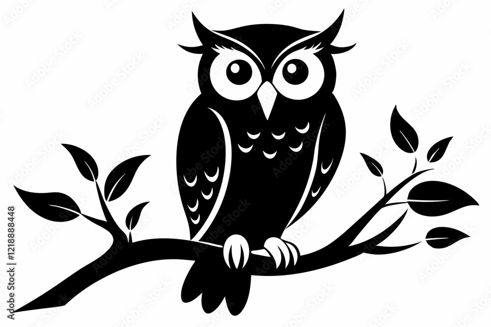 Fototapeta premium owl sitting on a-tree branch line art silhouette vector illustration