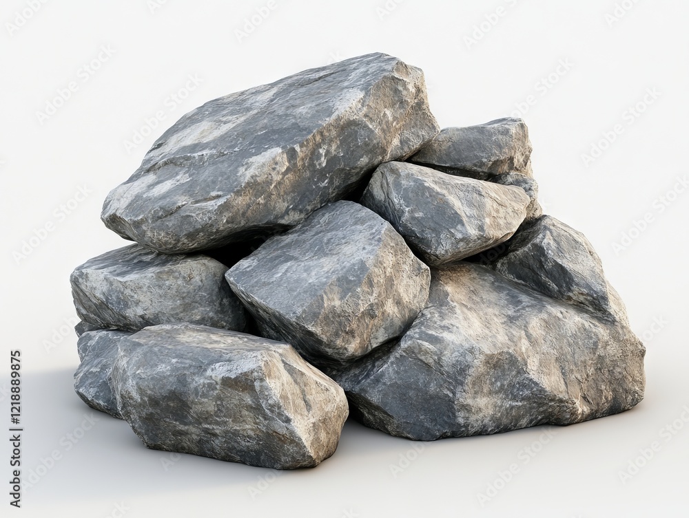 Pile of gray rocks on white background Pile of gray rocks on white background