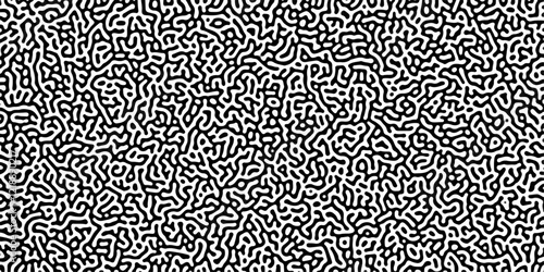 Turing reaction diffusion monochrome seamless pattern with chaotic motion .Linear design with biological shapes. Organic lines in memphis. abstract turing organic wallpaper background .	