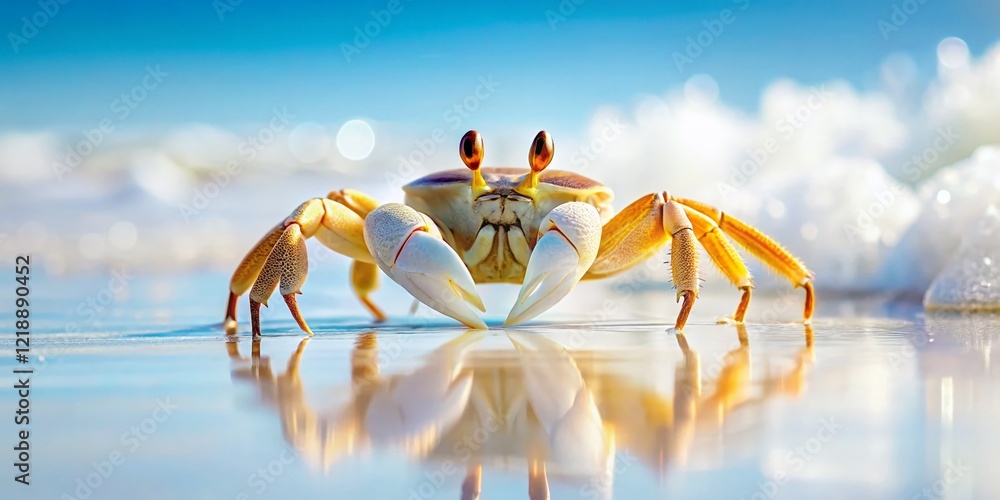 Fototapeta premium Crab on Beach - Double Exposure, White Style