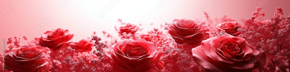 Red rose flowers on red colour background with copy space, Happy valentines day banner type image, Wedding and anniversary greeting background Red rose flowers on red colour background with copy space, Happy valentines day banner type image, Wedding and anniversary greeting background