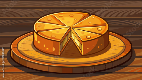 brown smoked cheddar cheese wheel on a wooden block