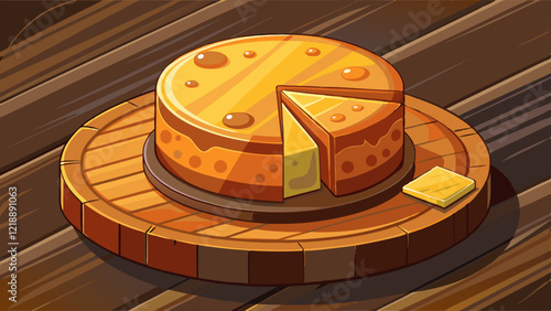 brown smoked cheddar cheese wheel on a wooden block