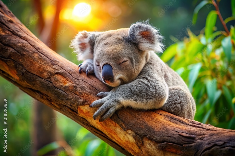Fototapeta premium Cute Koala Sleeping, Branch, Copy Space, AI Photo