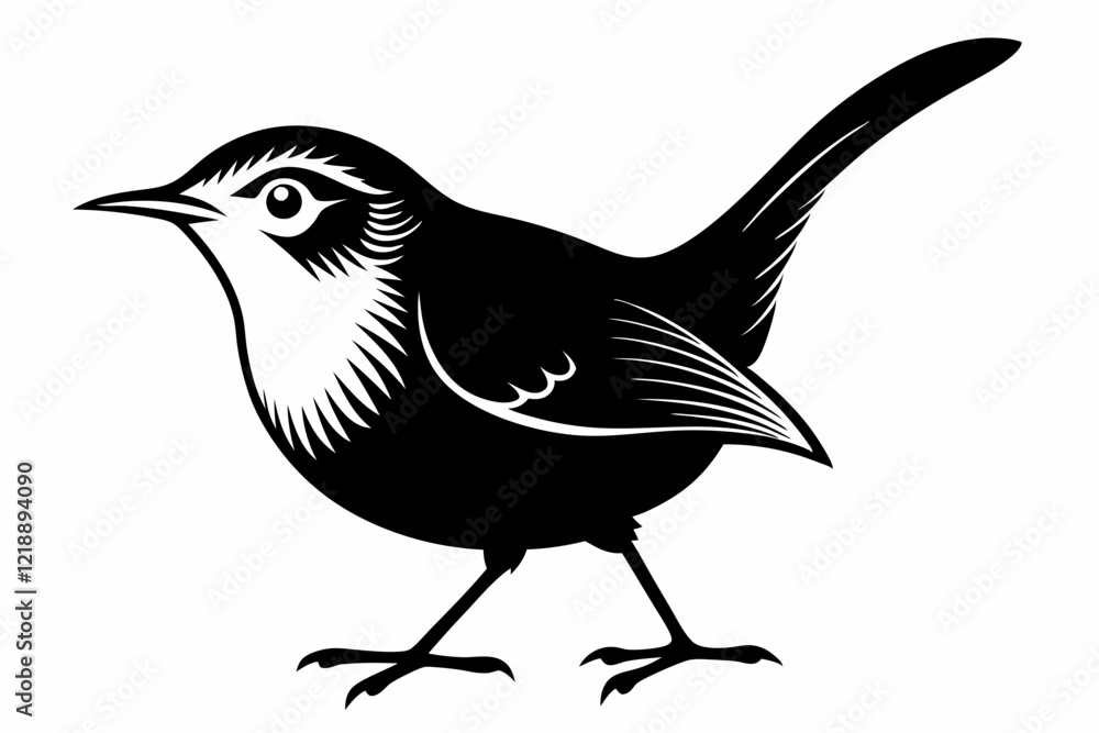 Fototapeta premium wren bird line art silhouette vector illustration