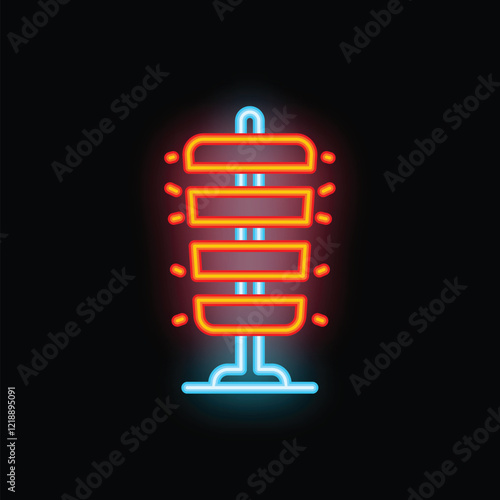 Neon sign representing a shawarma spit roasting meat on vertical spit, for restaurant, cafe
