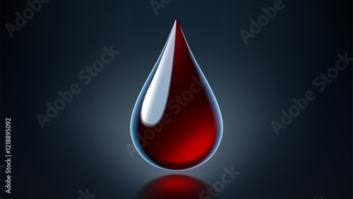 High Quality Blood Drop Isolated on Dark Background, Shiny Droplet, Different From Similar Vector, Vector Illustration