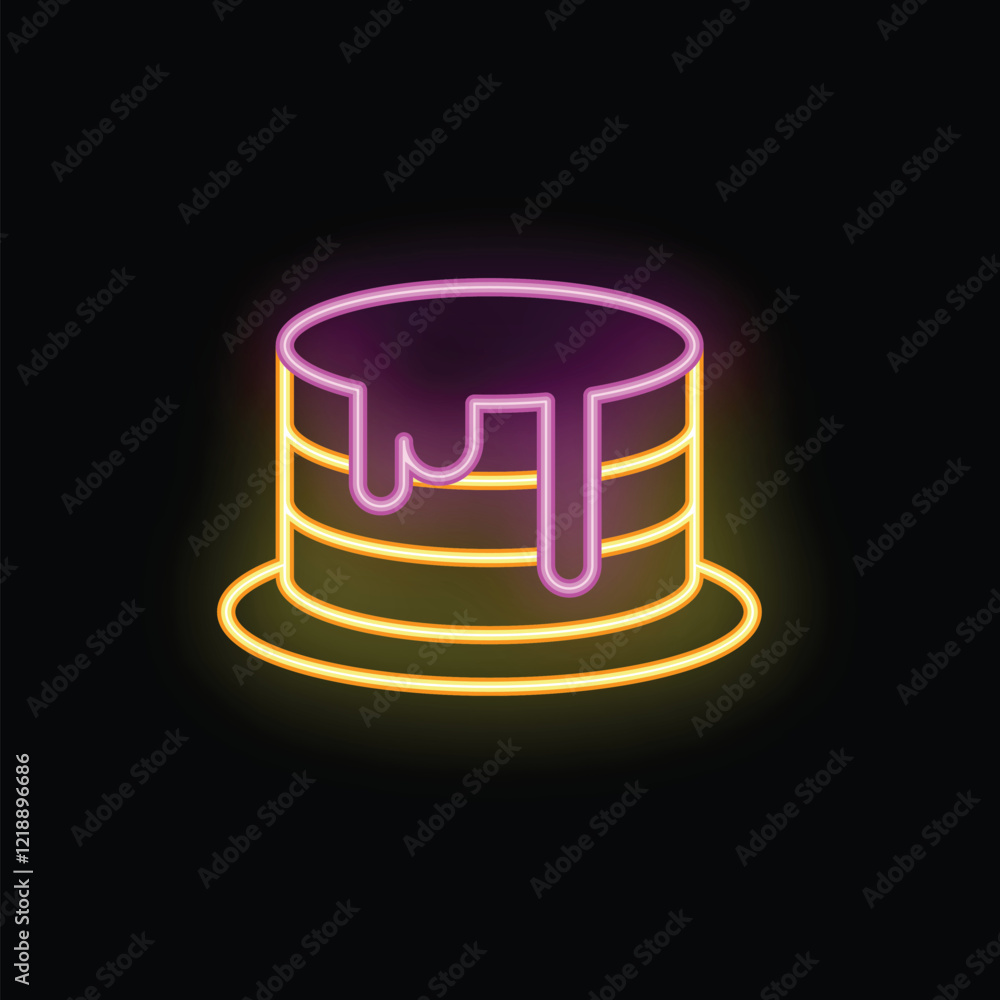 Neon sign depicting a multi layered cake with dripping icing, perfect for bakery, cafe, or restaurant signage Neon sign depicting a multi layered cake with dripping icing, perfect for bakery, cafe, or restaurant signage