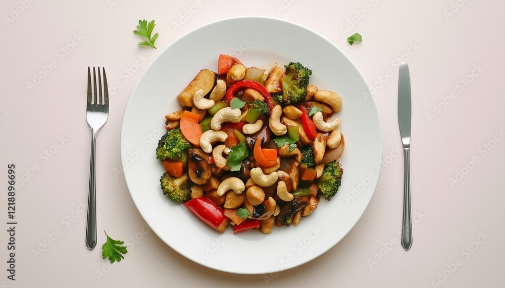 Cashew nuts with vegetable on white plate for healthy food Cashew nuts with vegetable on white plate for healthy food