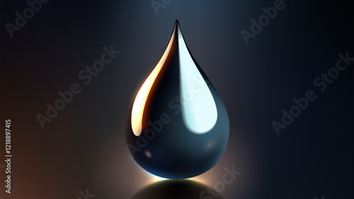 High Quality Crude Oil Drop Isolated on Dark Background, Shiny Droplet, Different From Similar Vector, Vector Illustration