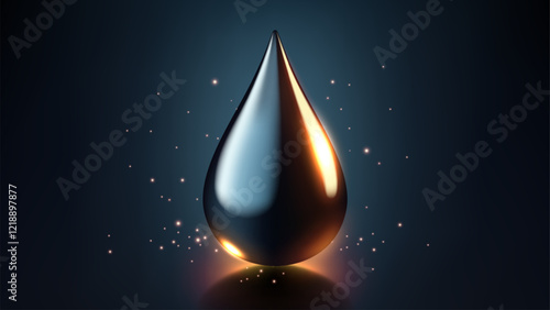 High Quality Crude Oil Drop Isolated on Dark Background, Shiny Droplet, Different From Similar Vector, Vector Illustration