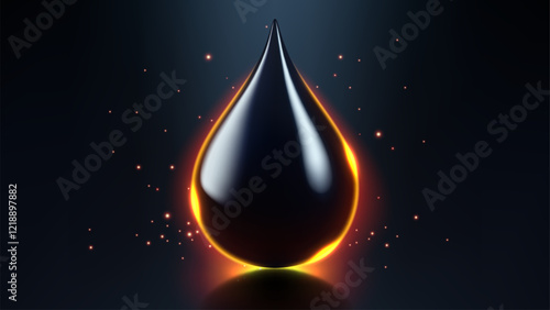 High Quality Crude Oil Drop Isolated on Dark Background, Shiny Droplet, Different From Similar Vector, Vector Illustration