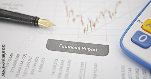 Analyzing financial reports: Tools for informed decision-making. A pen, a calculator on a financial report, depicting essential tools for financial analysis, the process of evaluating financial data.