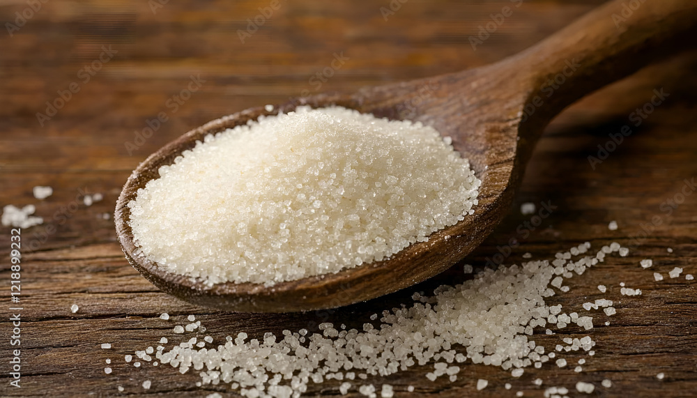 Sugar on wooden table. Selective focus Sugar on wooden table. Selective focus