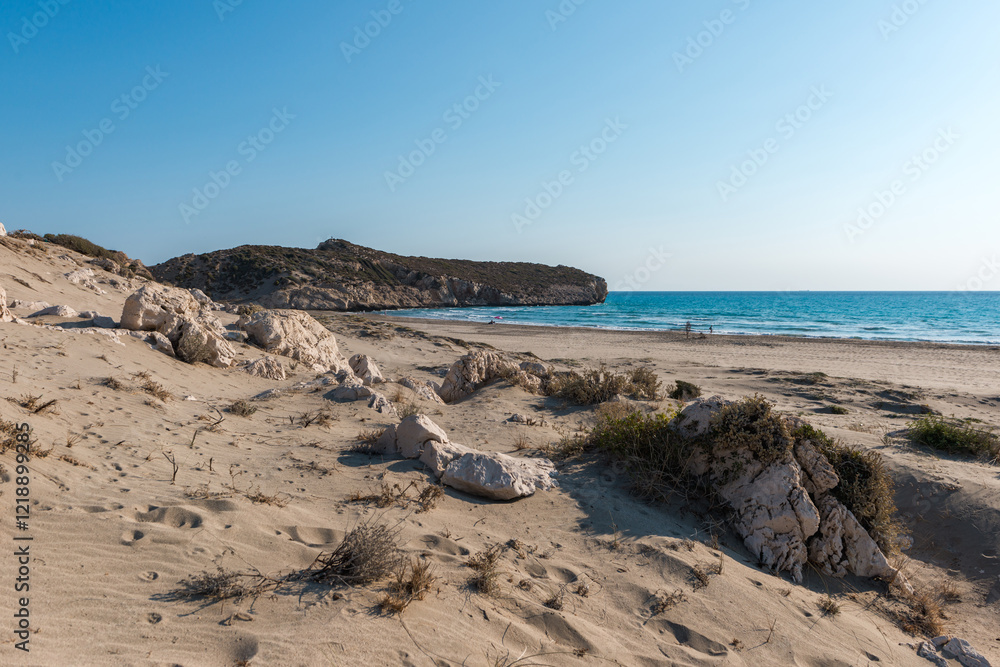 Mediterranean seacoast at the Patara beach on a sunny day with blue sea Antalya region, Turkey. Mediterranean seacoast at the Patara beach on a sunny day with blue sea Antalya region, Turkey.