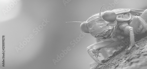 A cicada molting on a tree trunk photo