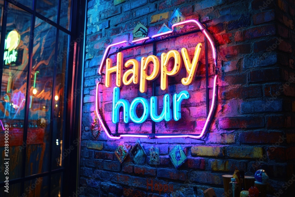 Bright Neon Happy Hour Signboard Design Bright Neon Happy Hour Signboard Design