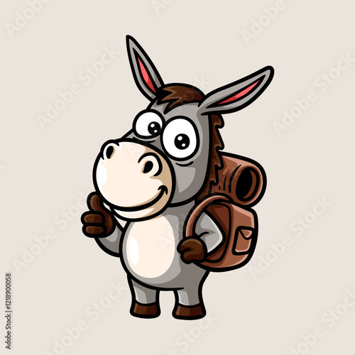 fun cute donkey adventurer explorer colored cartoon character isolated drawing line art style sketch classic vintage design illustration
