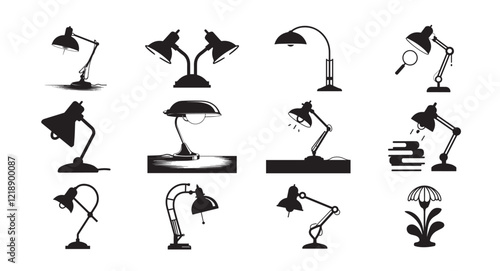 Silhouettes Of Desk Lamps, Desk Lamps Icon Set.
