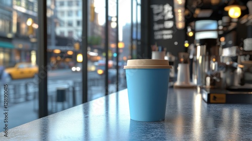 Wallpaper Mural Coffee cup on cafe counter, city view Torontodigital.ca