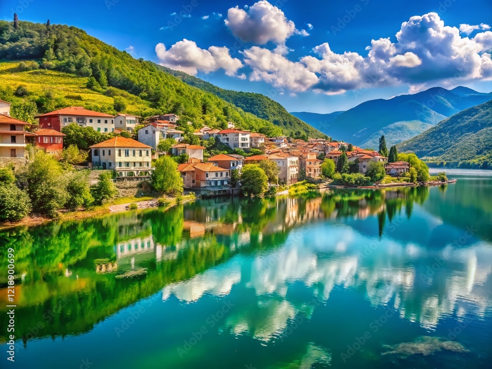 Debar Lake Summer Scenery, North Macedonia Mountains, European Landscape Debar Lake Summer Scenery, North Macedonia Mountains, European Landscape