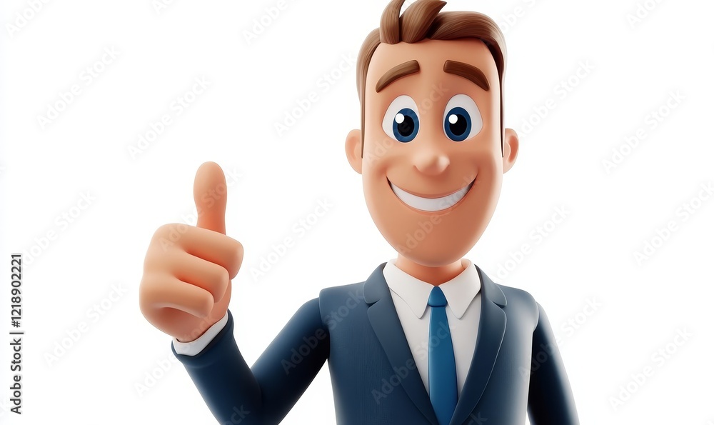 Happy Successful Businessman Showing Thumb Up Gesture 3D Cartoon Character with Smile and OK Sign on White Background, Happy Successful Businessman Showing Thumb Up Gesture 3D Cartoon Character with Smile and OK Sign on White Background,