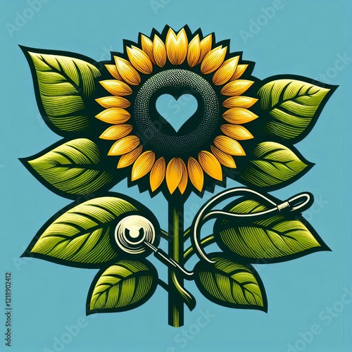 Sunflower shaped leaves on the health branch represent positivit photo