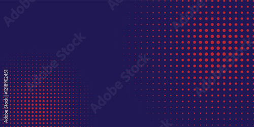 Red halftone dots blue color pattern gradient grunge texture background. Dot pop art